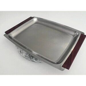MCM KH Relish Stainless Tray Danish Modern Stainless Steel Rosewood Handles-Hong
